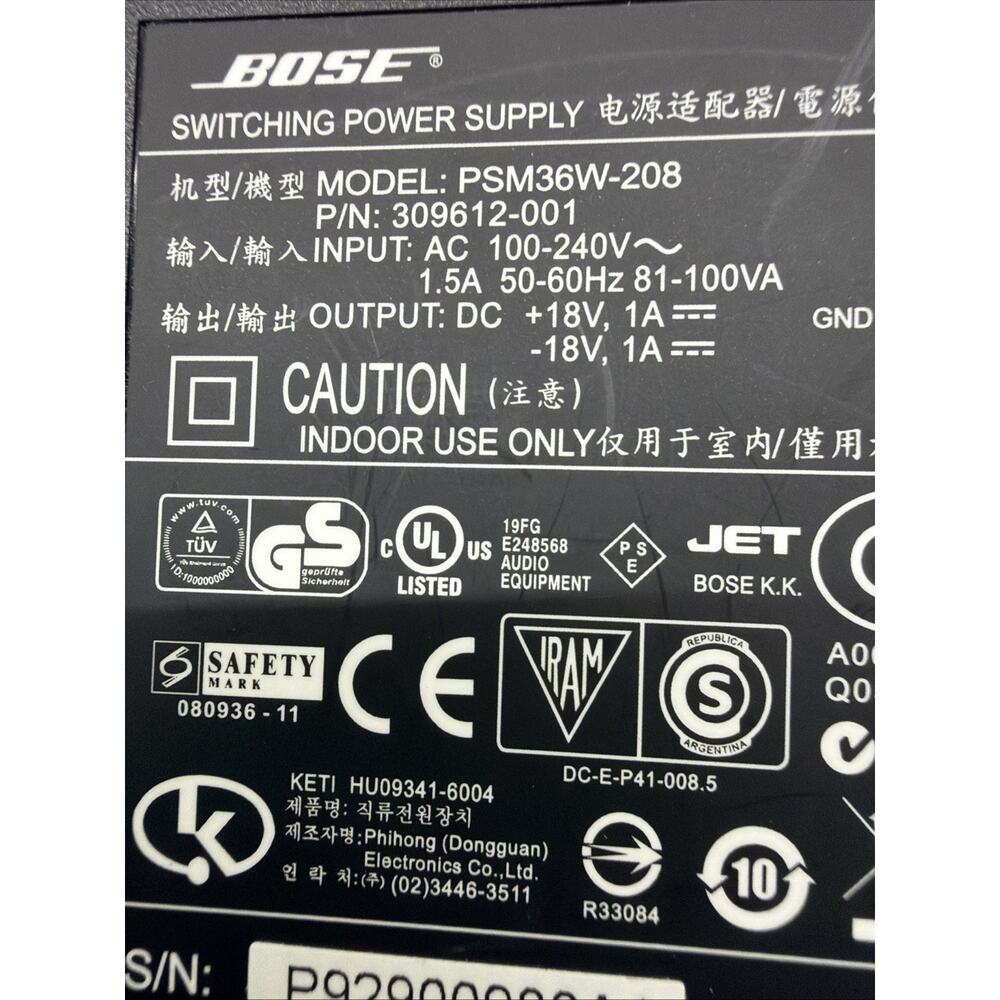 Genuine BOSE SoundDock Power Supply AC Adapter PSM36W-208 OEM - (Not 4 Pin) - Picture 5 of 6